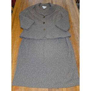 Miss Dorby Women 14P Petite 2pc Olive Paisley Jacquard Blazer Pencil Skirt Suit